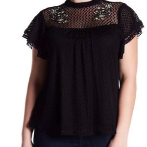 Dotted Mesh Flutter Sleeve Top